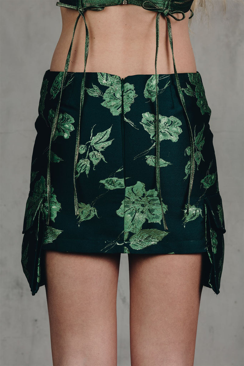 Green Floral Cargo Skirt