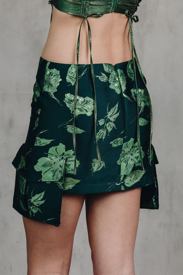 Green Floral Cargo Skirt