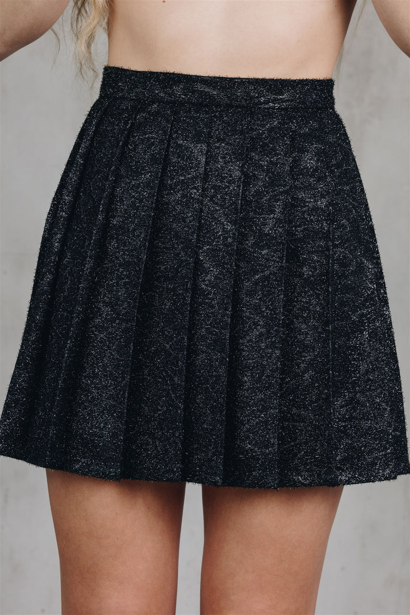 Black Sparkle Pleated Skirt